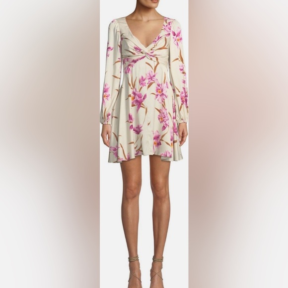Zimmermann Dresses & Skirts - Zimmermann Cream Long Sleeve Floral Mini Dress with Pink Lilies